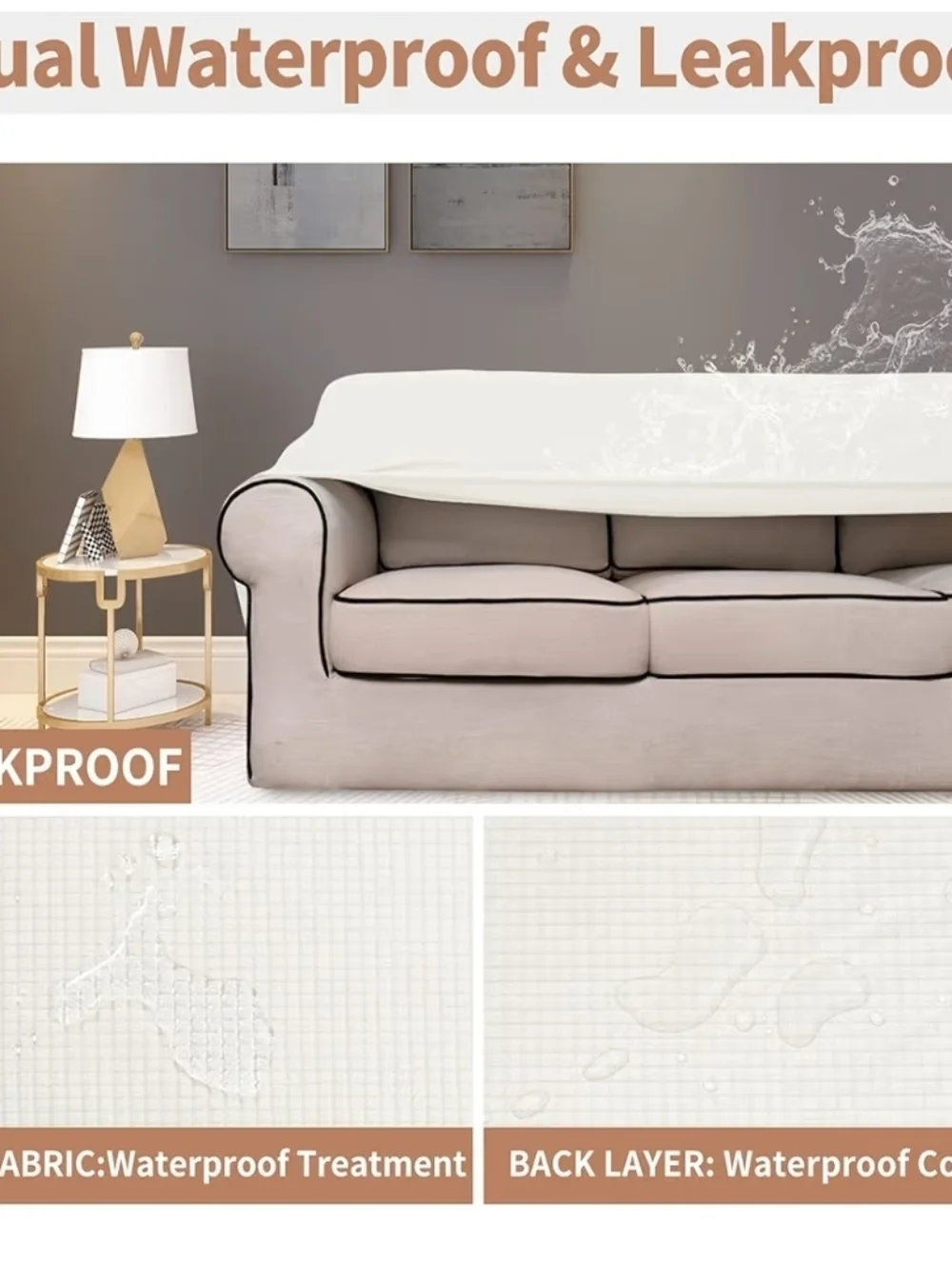 Classic Stretch Waterproof Oversized Sofa Slipcover in Cream